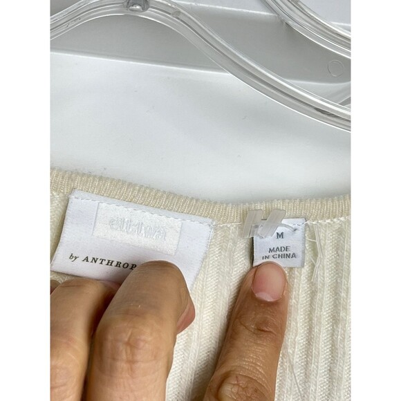 Anthropologie Ett twa Amrita Cream Merino Wool Ribbed Vneck Tunic Sweater size m - Picture 6 of 8